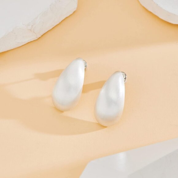 ⚡Silver Teardrop Earrings for Women Matte Chunky Statement Drop Dangle Jewelry - Picture 5 of 6